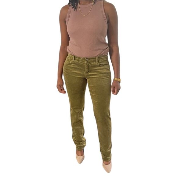 Revolve Trina Turk Olive Green Gold Velvet Jean Pants Trousers - Picture 1 of 15